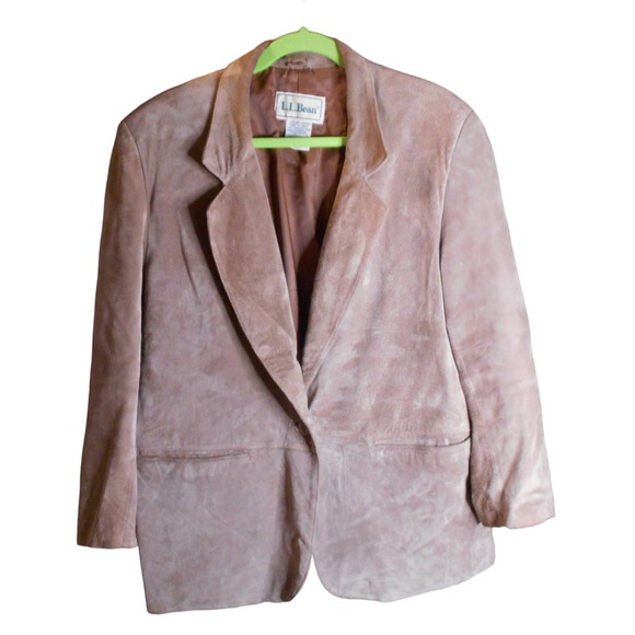 LL Bean Women's Suede Leather Single Button Blazer Size 12 Petite - Picture 1 of 9